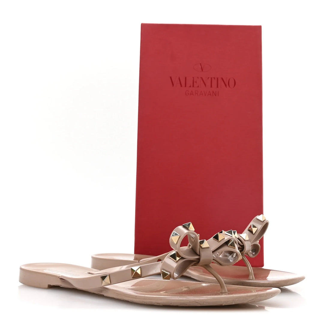 VALENTINO ROCKSTUD BOW PVC THONG SANDAL MULES
