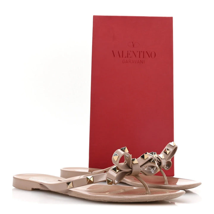 VALENTINO ROCKSTUD BOW PVC THONG SANDAL MULES