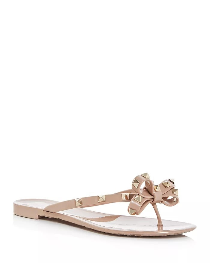 VALENTINO ROCKSTUD BOW PVC THONG SANDAL MULES