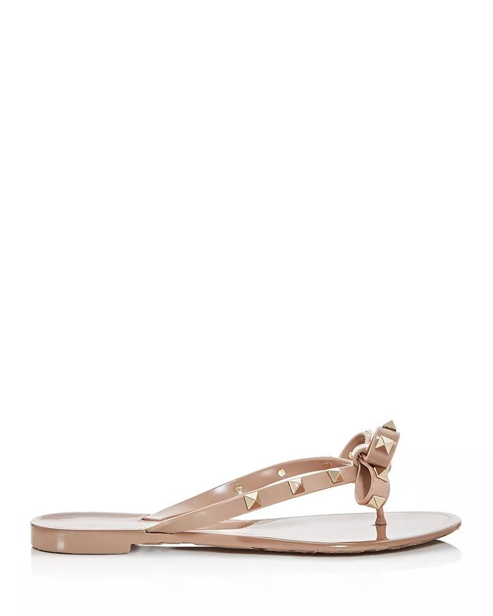 VALENTINO ROCKSTUD BOW PVC THONG SANDAL MULES