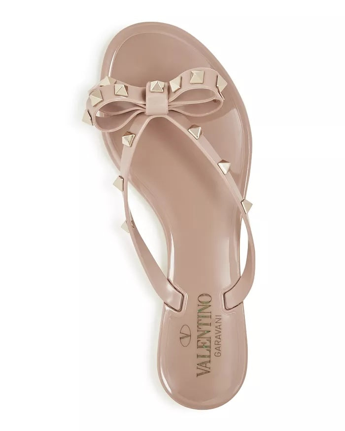 VALENTINO ROCKSTUD BOW PVC THONG SANDAL MULES