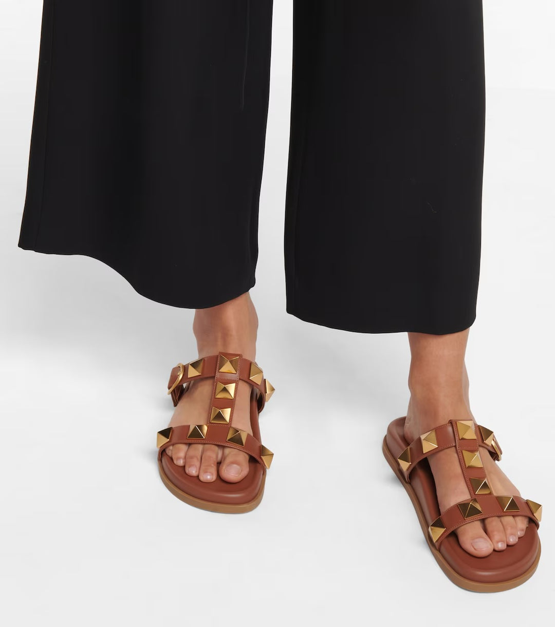 VALENTINO GARAVANI ROMAN STUD CALFSKIN LEATHER MULES