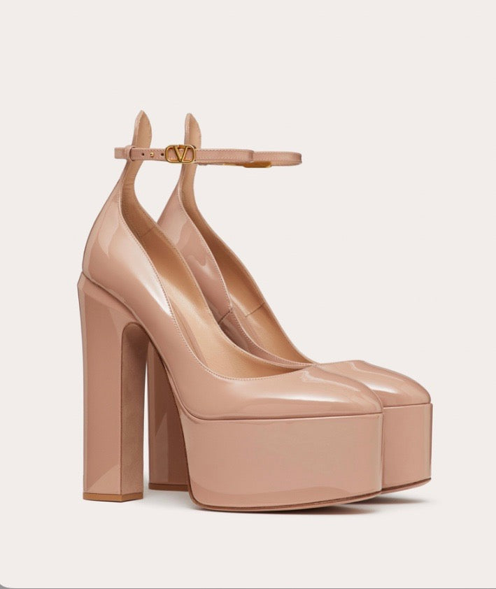 VALENTINO TAN GO-PATENT LEATHER PLATFORM PUMPS