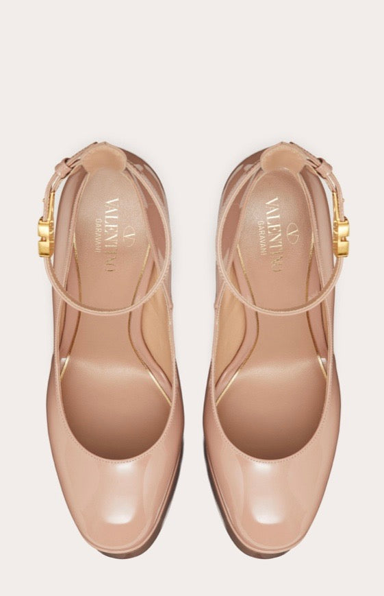 VALENTINO TAN GO-PATENT LEATHER PLATFORM PUMPS