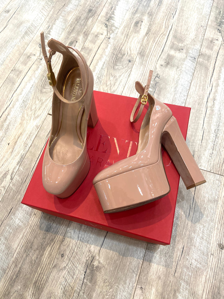 VALENTINO TAN GO-PATENT LEATHER PLATFORM PUMPS