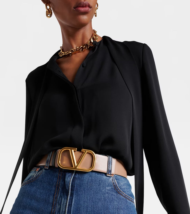 VALENTINO GARAVANI V LOGO SIGNATURE CALFSKIN REVERSIBLE BELT