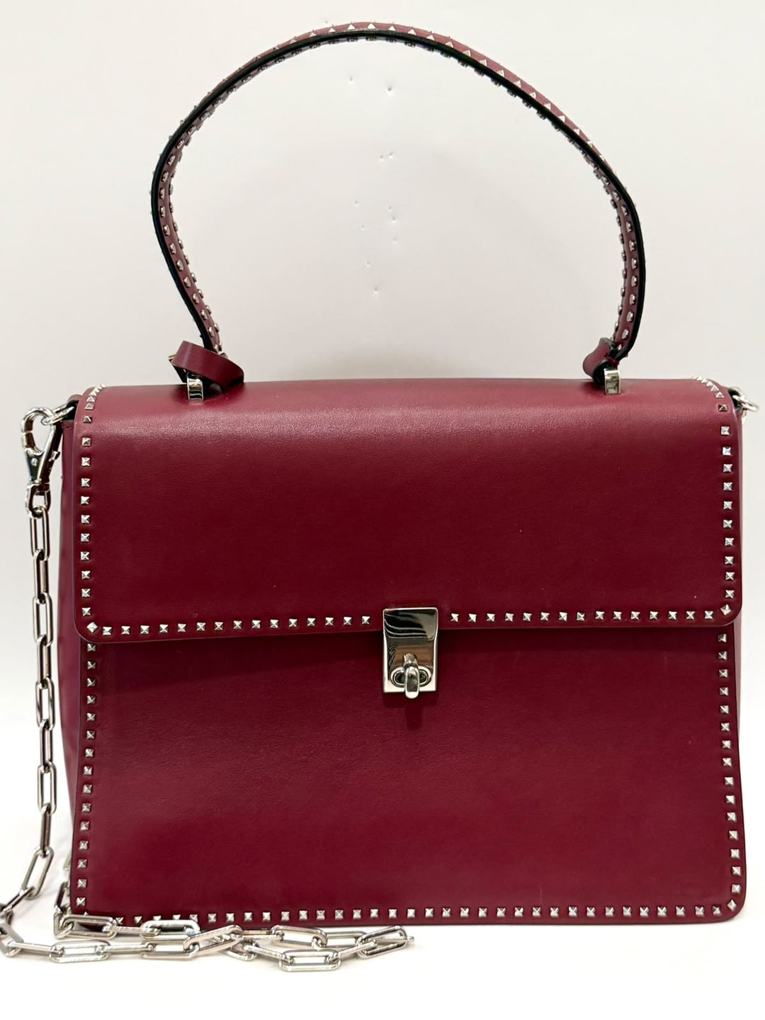 VALENTINO STUDDED MICRO ROCKSTUD CALFSKIN LEATHER TOP HANDLE BAG