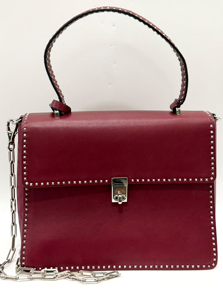 VALENTINO STUDDED MICRO ROCKSTUD CALFSKIN LEATHER TOP HANDLE BAG