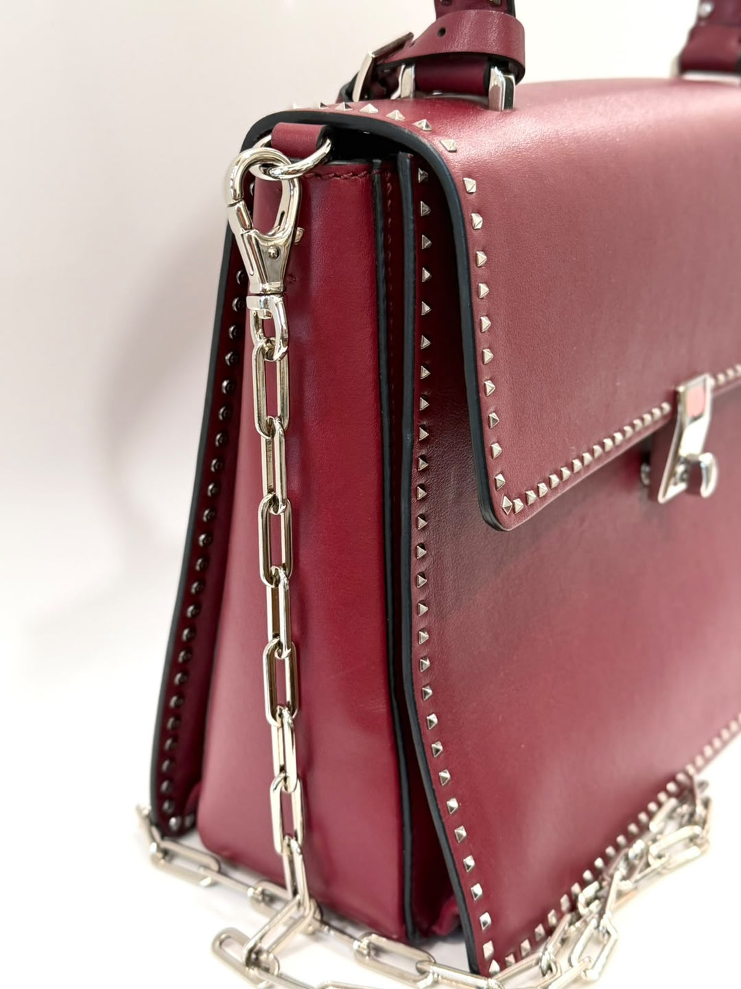 VALENTINO STUDDED MICRO ROCKSTUD CALFSKIN LEATHER TOP HANDLE BAG