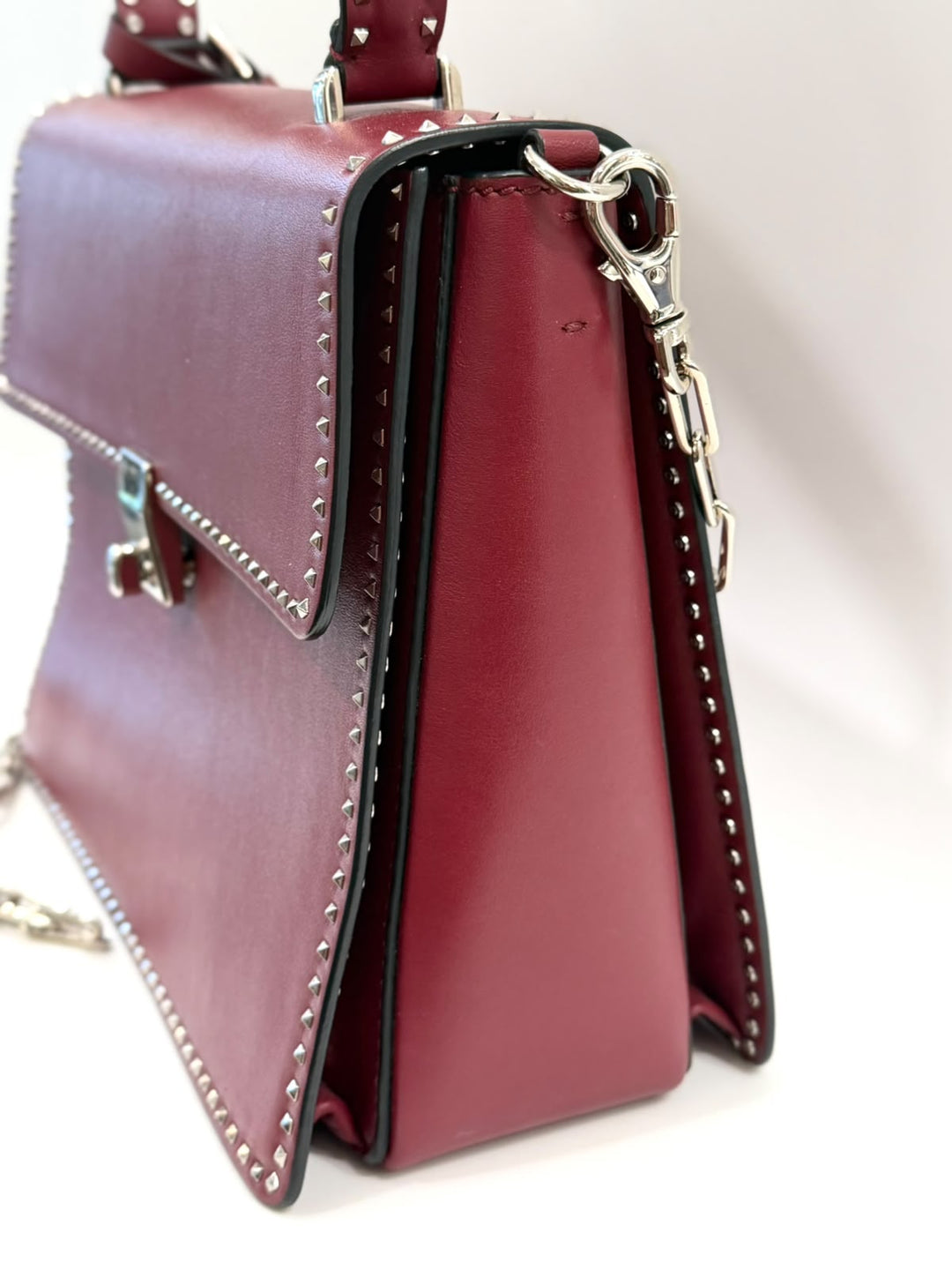 VALENTINO STUDDED MICRO ROCKSTUD CALFSKIN LEATHER TOP HANDLE BAG