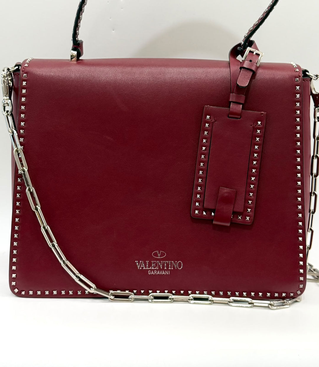 VALENTINO STUDDED MICRO ROCKSTUD CALFSKIN LEATHER TOP HANDLE BAG