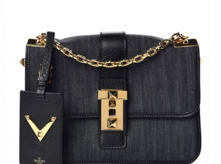 VALENTINO GARAVANI B ROCKSTUD DENIM CROSSBODY BAG