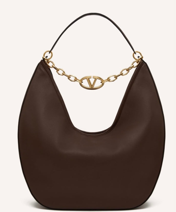 VALENTINO GARAVANI LARGE VLOGO MOON LEATHER HOBO BAG