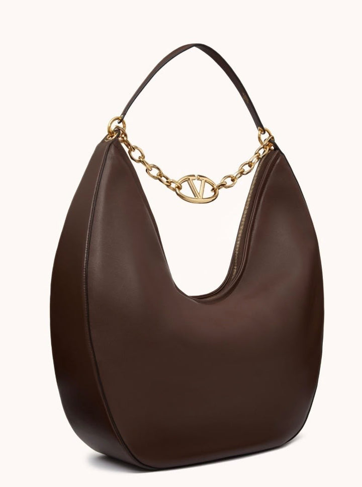 VALENTINO GARAVANI LARGE VLOGO MOON LEATHER HOBO BAG
