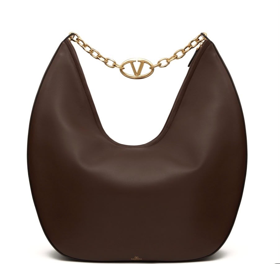 VALENTINO GARAVANI LARGE VLOGO MOON LEATHER HOBO BAG
