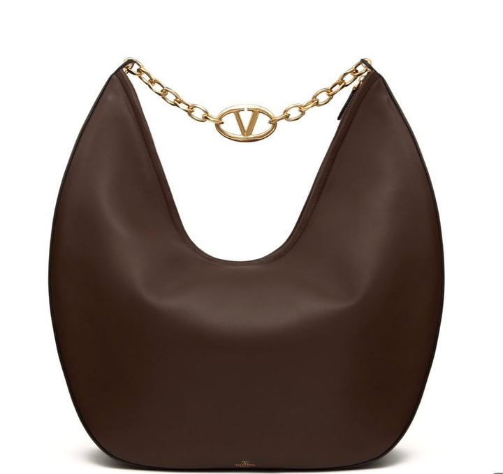 VALENTINO GARAVANI LARGE VLOGO MOON LEATHER HOBO BAG