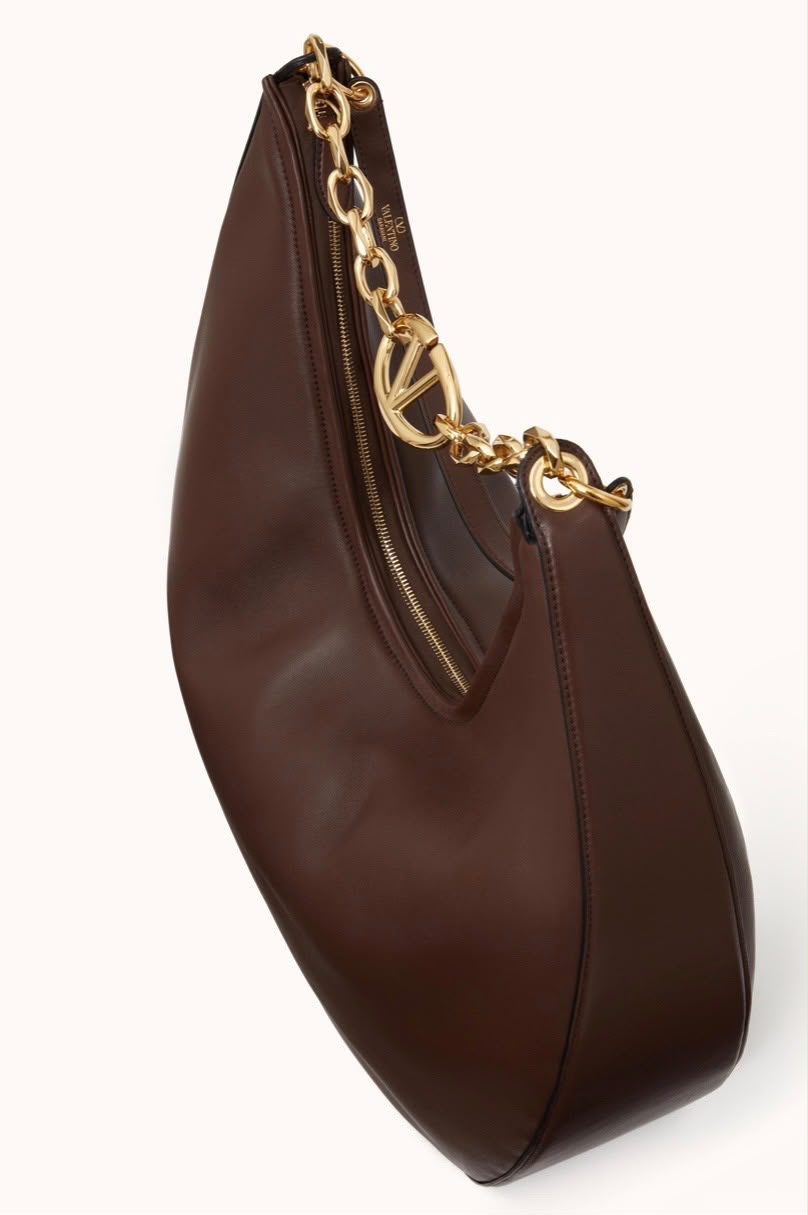 VALENTINO GARAVANI LARGE VLOGO MOON LEATHER HOBO BAG