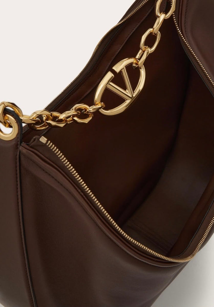 VALENTINO GARAVANI LARGE VLOGO MOON LEATHER HOBO BAG