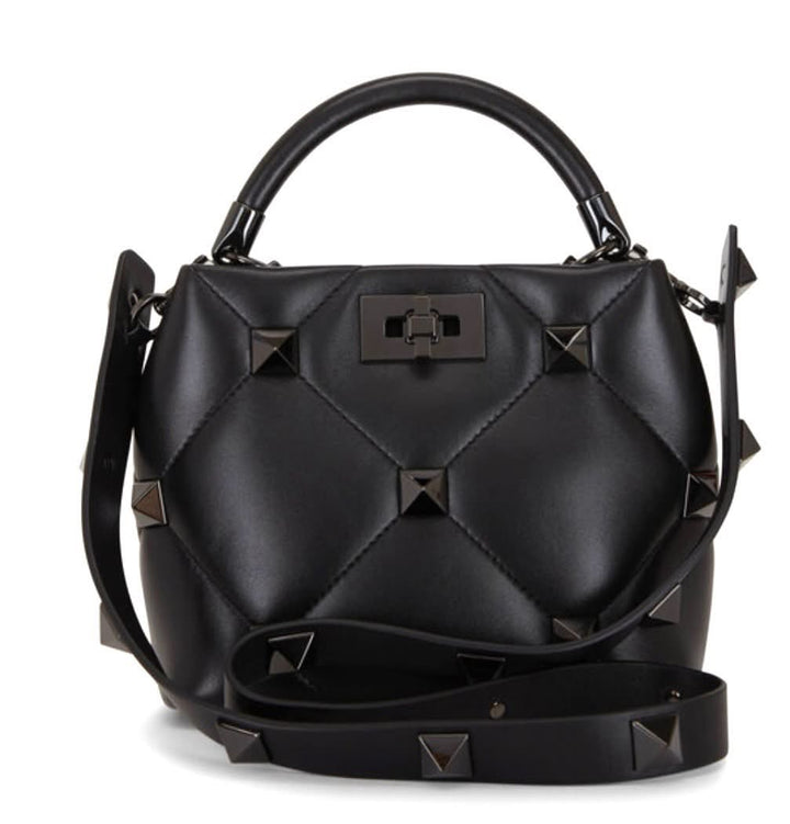 VALENTINO MONOCHROME ROMAN STUD "THE HANDLE" SMALL BAG
