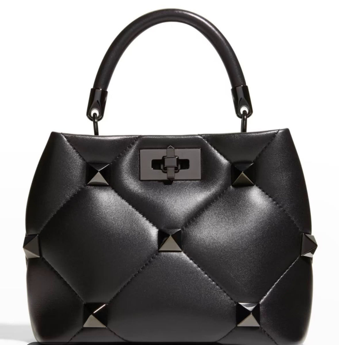 VALENTINO MONOCHROME ROMAN STUD "THE HANDLE" SMALL BAG