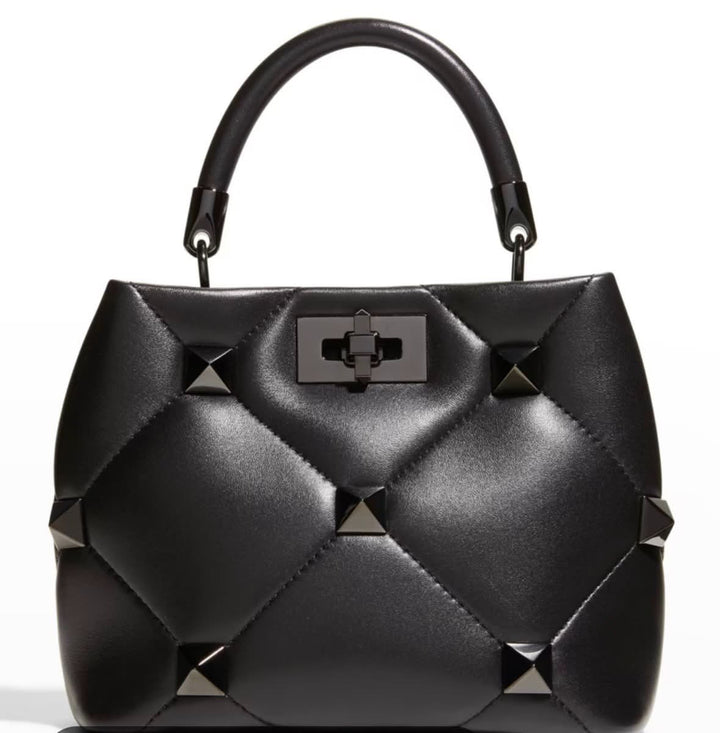 VALENTINO MONOCHROME ROMAN STUD "THE HANDLE" SMALL BAG