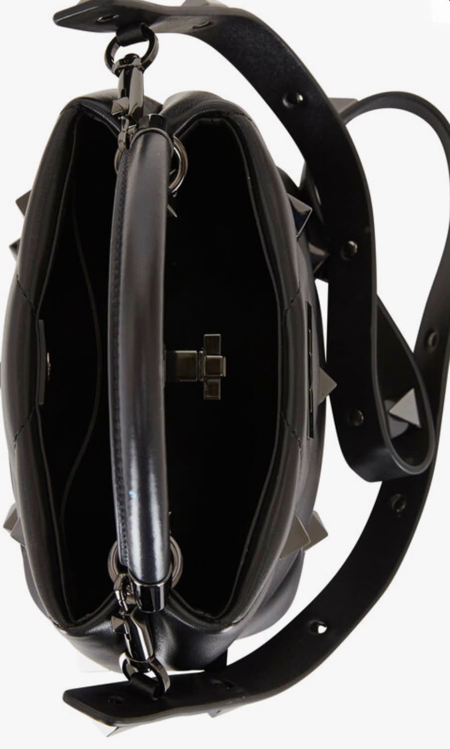 VALENTINO MONOCHROME ROMAN STUD "THE HANDLE" SMALL BAG