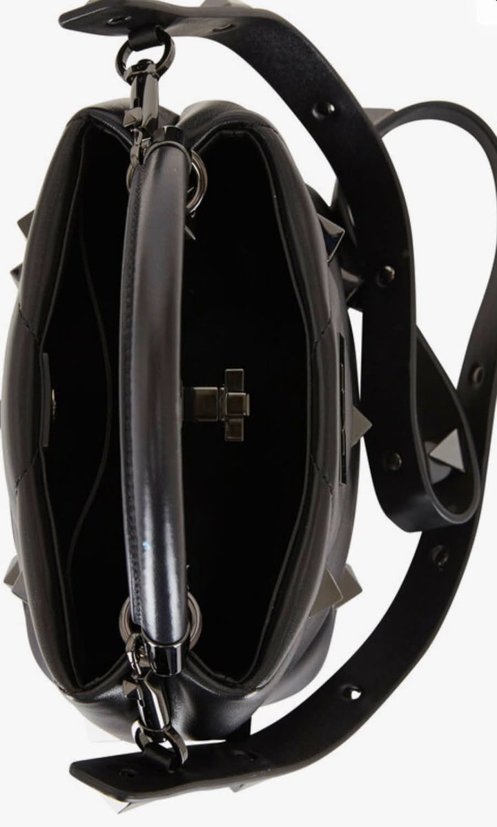VALENTINO MONOCHROME ROMAN STUD "THE HANDLE" SMALL BAG