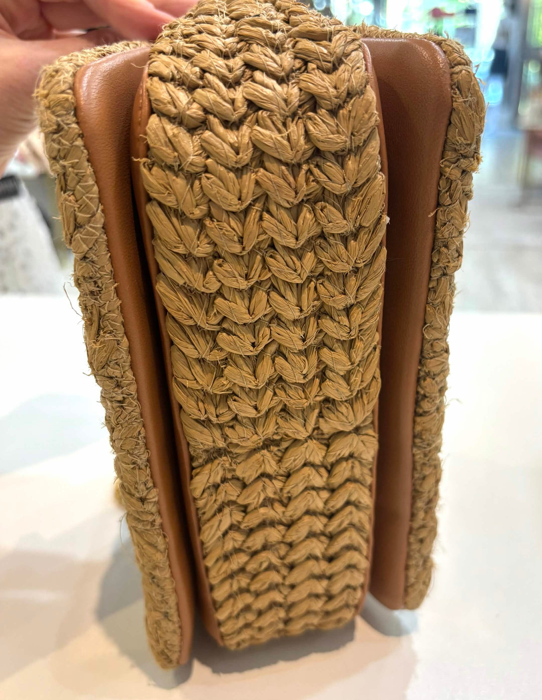 VALENTINO ROMAN ONE STUD RAFFIA &amp; LAMBSKIN LEATHER BAG
