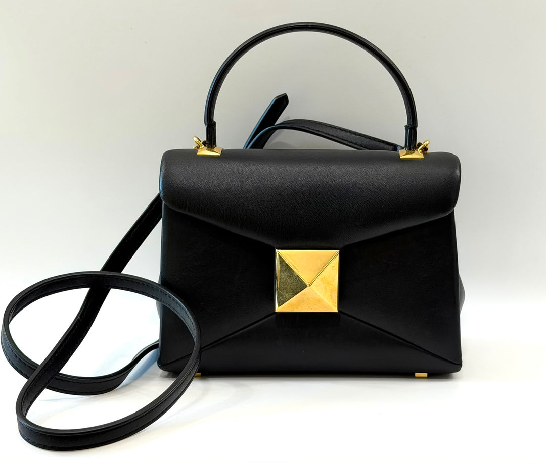 VALENTINO SMALL ROMAN ONE STUD NAPPA LEATHER FLAP BAG