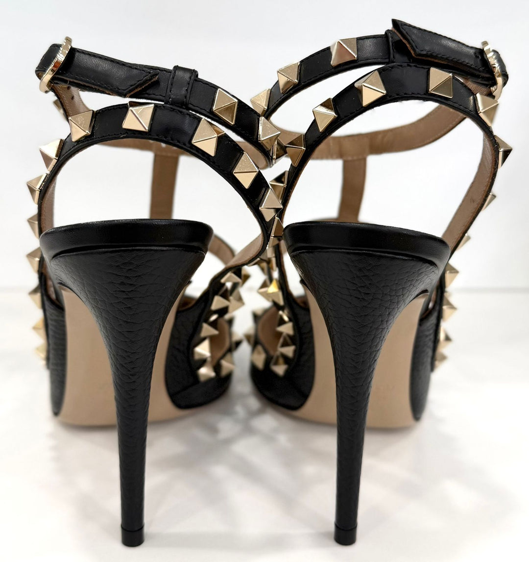 VALENTINO GARAVANI ROCKSTUD GRAINY CALFSKIN 100 ANKLE STRAP PUMPS