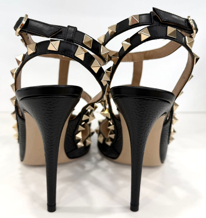 VALENTINO GARAVANI ROCKSTUD GRAINY CALFSKIN 100 ANKLE STRAP PUMPS