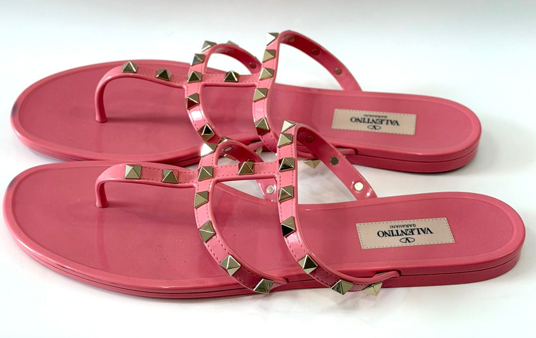 VALENTINO GARAVANI PVC JELLY ROCKSTUD FLAT SLIDE SANDALS