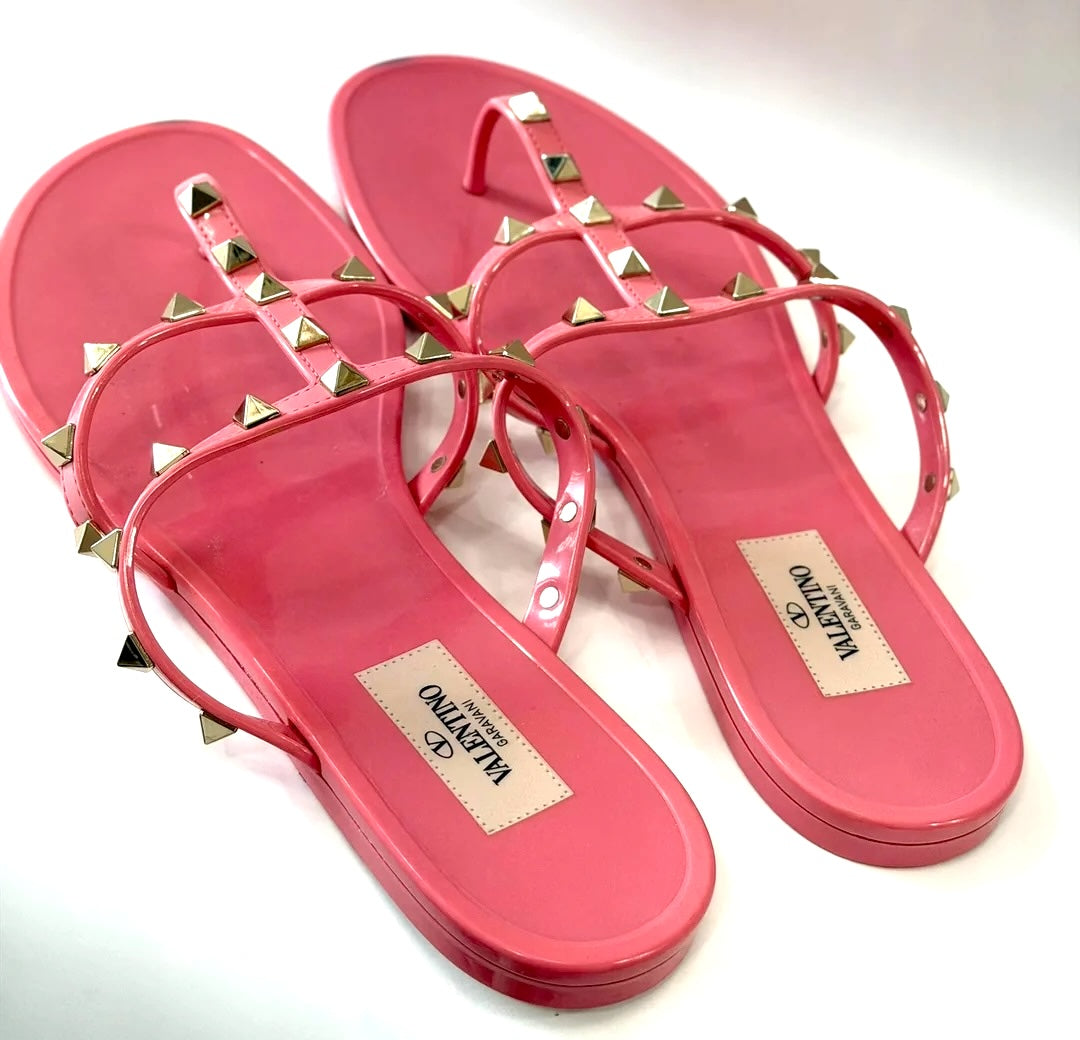VALENTINO GARAVANI PVC JELLY ROCKSTUD FLAT SLIDE SANDALS