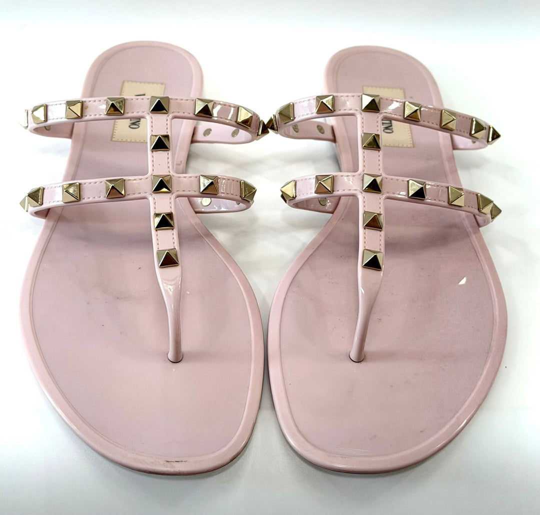 VALENTINO GARAVANI WATER ROSE ROCKSTUD SLIDE SANDALS