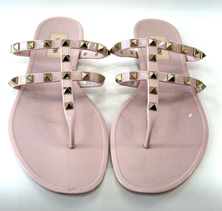 VALENTINO GARAVANI WATER ROSE ROCKSTUD SLIDE SANDALS