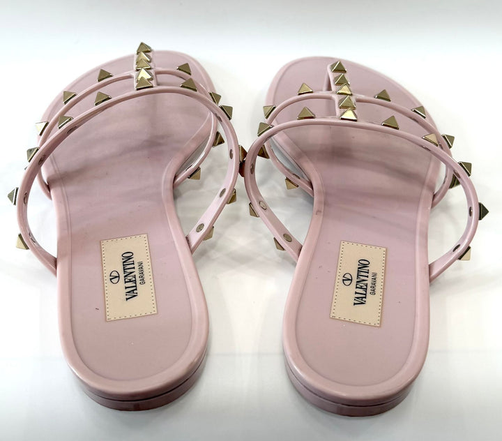 VALENTINO GARAVANI WATER ROSE ROCKSTUD SLIDE SANDALS