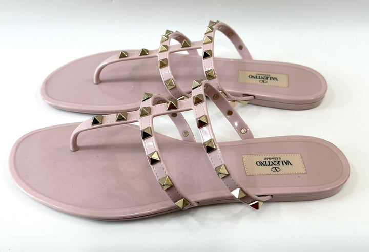 VALENTINO GARAVANI WATER ROSE ROCKSTUD SLIDE SANDALS