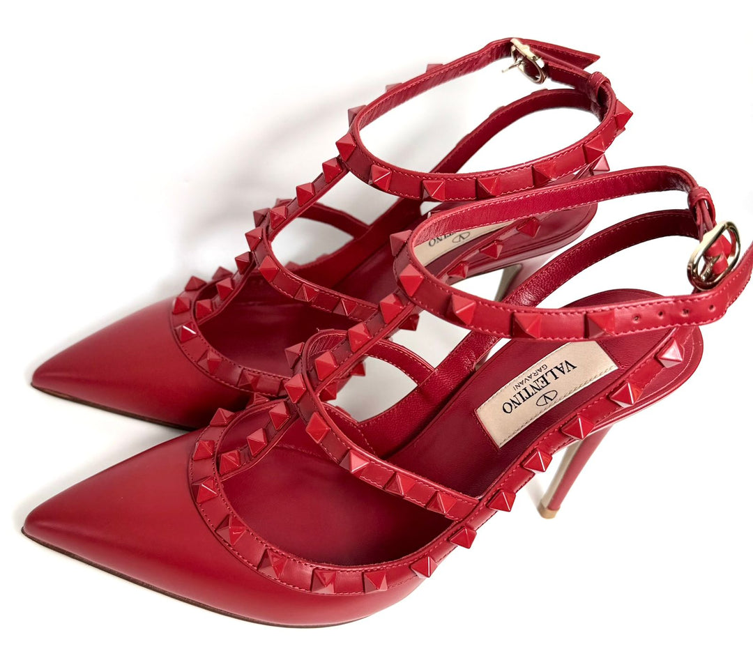 VALENTINO GARAVANI ROCKSTUD CALFSKIN CAGED PUMPS