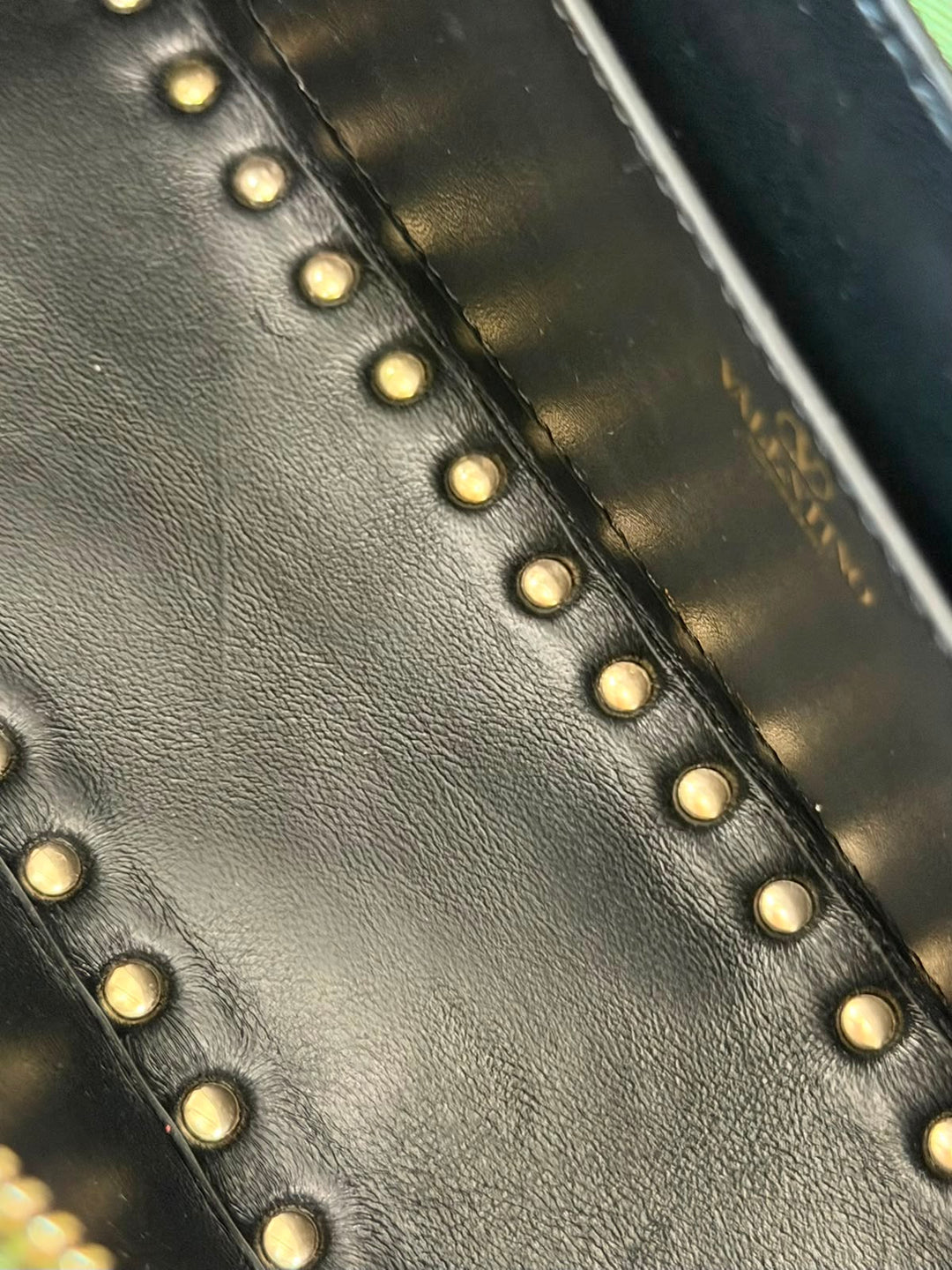 VALENTINO ROCKSTUD EAST WEST METALLIC CALFSKIN TOP HANDLE BAG