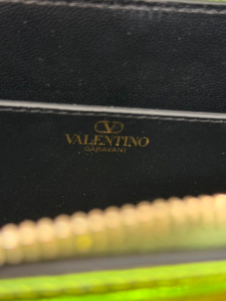 VALENTINO ROCKSTUD EAST WEST METALLIC CALFSKIN TOP HANDLE BAG