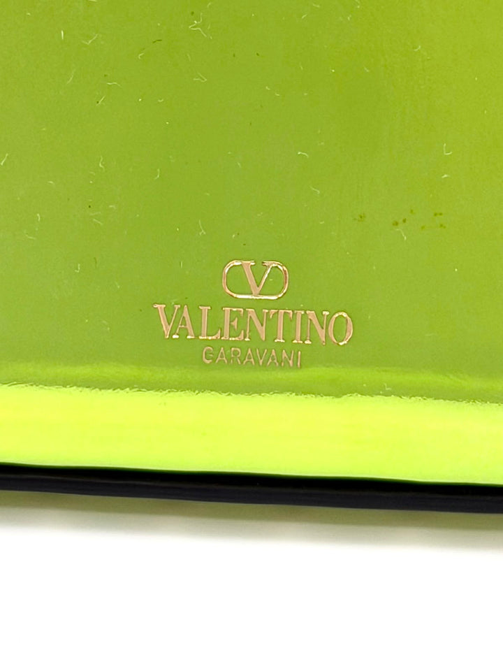 VALENTINO ROCKSTUD EAST WEST METALLIC CALFSKIN TOP HANDLE BAG