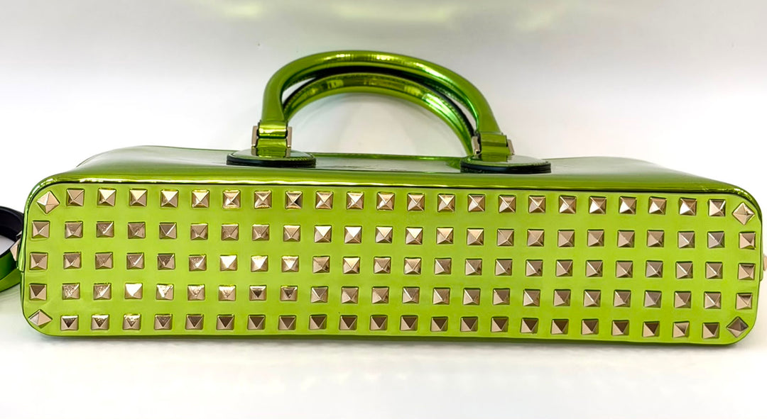 VALENTINO ROCKSTUD EAST WEST METALLIC CALFSKIN TOP HANDLE BAG