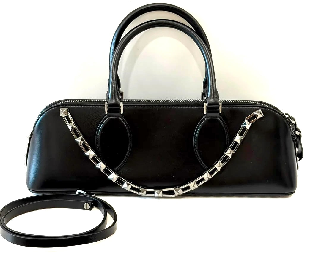 VALENTINO GARAVANI ROCKSTUD EAST WEST CALFSKIN LEATHER BAG