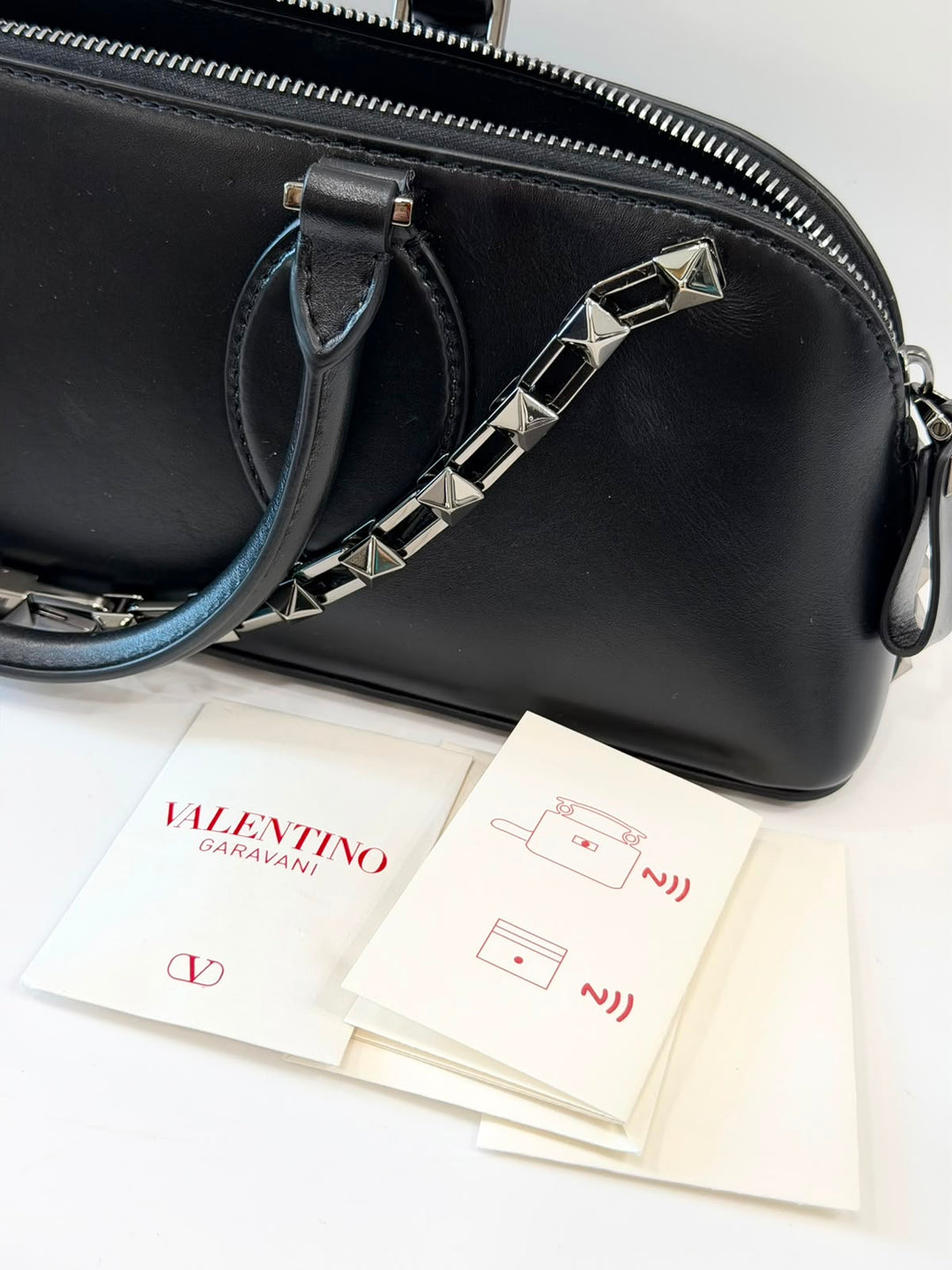 VALENTINO GARAVANI ROCKSTUD EAST WEST CALFSKIN LEATHER BAG