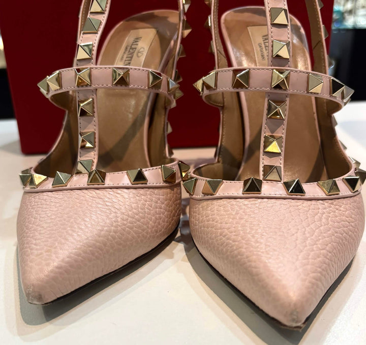 VALENTINO GARAVANI ROCKSTUD 100MM ANKLE STRAP LEATHER PUMPS