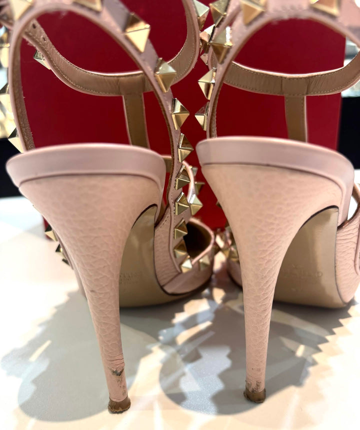 VALENTINO GARAVANI ROCKSTUD 100MM ANKLE STRAP LEATHER PUMPS