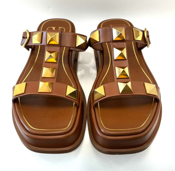 VALENTINO GARAVANI ROMAN STUD CALFSKIN LEATHER MULES