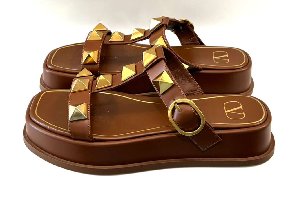 VALENTINO GARAVANI ROMAN STUD CALFSKIN LEATHER MULES