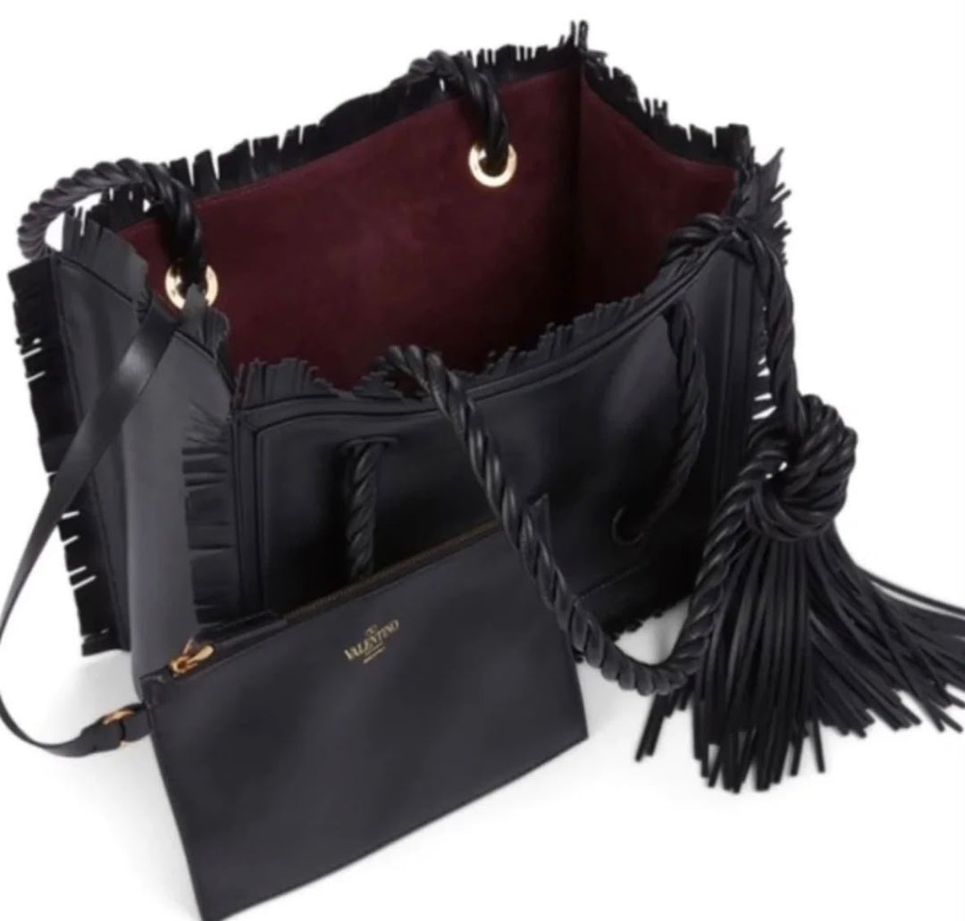 VALENTINO GARAVANI THE ROPE LARGE FRINGE TOTE BAG