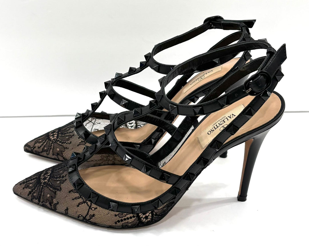 VALENTINO GARAVANI ROCKSTUD CAGE LACE 100 PUMPS